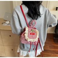 Mochila multifuncional de estilo coreano con encaje a cuadros, mochila de viaje con cerezas, bolso para libros, bolso de hombro con lazo de gran capacidad para verano - details 18