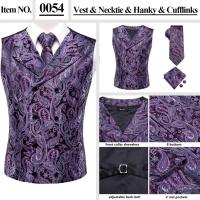 Chaleco ajustado, corbata, bolsillo, gemelos cuadrados, chaleco de seda para hombre, conjunto de corbata para traje, vestido, chalecos florales de cachemira de boda, regalo - details 26