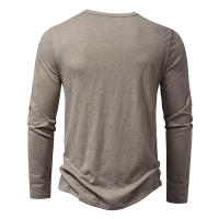 Camisa De Algodón Para Hombre Con Botones Cuello Henley Manga Larga Casual Color Sólido Moda Camisetas Transpirable Ligera Y De Wicking De Humedad - details 14