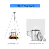 Taza de Agua Plegable de Titanio Ligero 750ml con Tapa y Mango para Camping al Aire Libre Taza de Cocina Vajilla de Acero Inoxidable - details 15