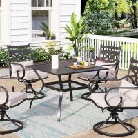 Mesa de bistró cuadrada para comedor de patio con listones de acero y metal de 37 pulgadas, muebles de exterior, mesa de jardín, orificio para sombrilla de 1,57 pulgadas - details 1