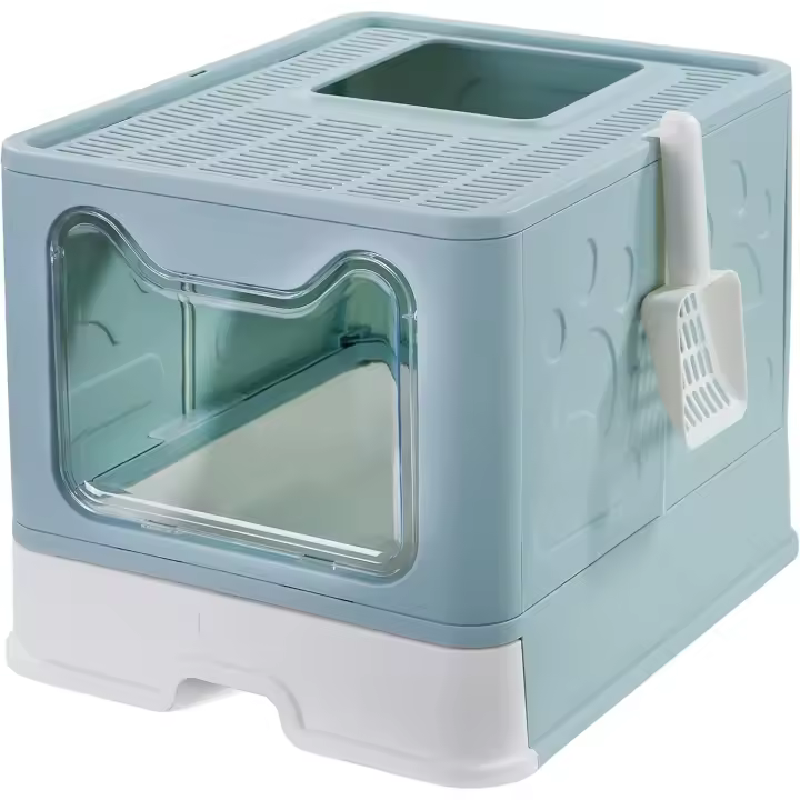 Caja de Arena para Gatos con Tapa Perforada Adyacente Sanitario, Sin Olores, Limpieza Fácil, Incluye Escoop de Basura - 1