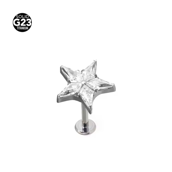 Anillo de labio Labret de estrella de titanio F136 para mujer, cartílago de la oreja, Tragus, hélice, lóbulo, pendientes Daith, Piercing, joyería corporal, 1PC - 1