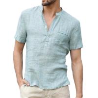 Novedad de verano, camisas informales de lino y algodón a la moda, camisetas transpirables de manga corta para hombre - details 1