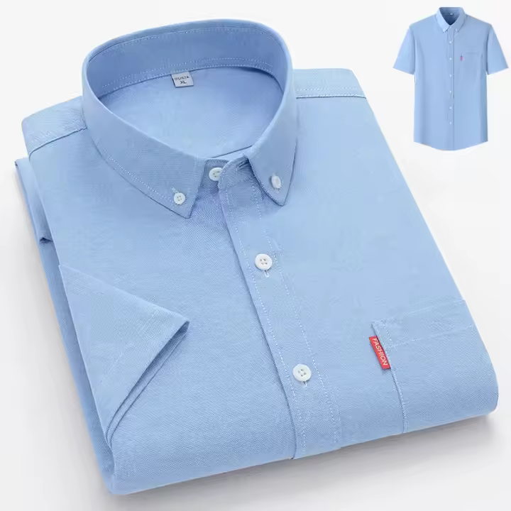 Camisa básica 100% algodón para hombre, manga corta, informal, de negocios, Oxford, amarillo, blanco, ajuste Regular, ropa Social para hombre - 1