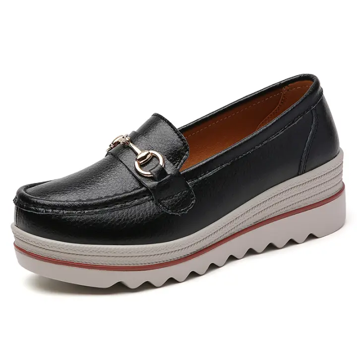 Mocasines de cuero con plataforma para mujer Zapatos sin cordones Zapatos para caminar antideslizantes y transpirables - 1