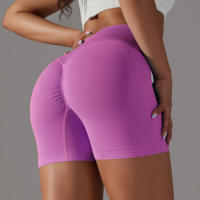 Hamidou pantalones cortos deportivos para mujer, Shorts de Yoga con cintura cruzada, gimnasio, entrenamiento, correr, cintura alta, realce de cadera, sin costuras, Fitness - details 45