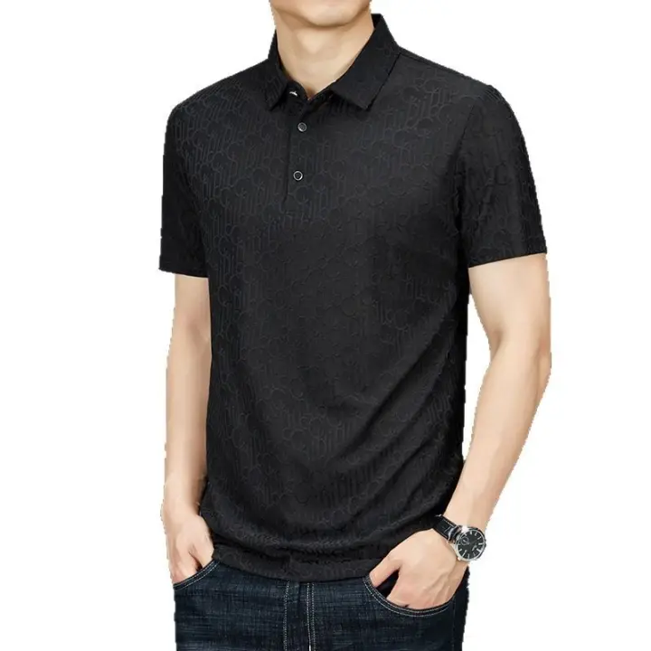 25 NOVEDAD DE VERANO Polo Jacquard de gama alta con cuello de seda de hielo exclusivo de manga corta para hombre - 1