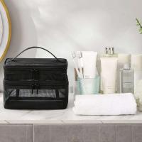 Bolsa organizadora de maquillaje grande para mujer, almacenamiento de cosméticos de viaje de malla transparente a la moda, artículos de tocador de 1/2/3 capas - details 6