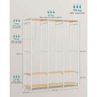 Armario Portátil Plegable Organizador de Ropa con Barras de Colgar Estantes de Almacenamiento con Ganchos Extraíbles Marrón Rústico Tamaño 40 x 94,5 x 180 cm - details 26