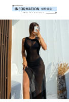 El bikini largo atractivo de la protección solar del traje de baño de la malla semi transparente del color sólido cubre la falda de la playa - details 2