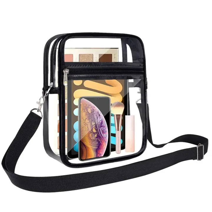 Bolso cruzado transparente de PVC, bolsa de un hombro para deportes, concierto, con cremallera ajustable - 1