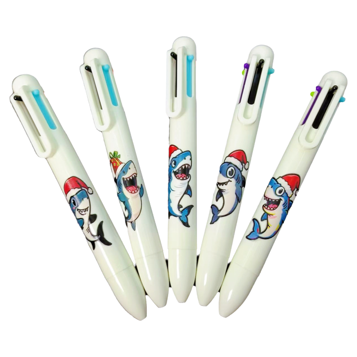 6/12pcs Shark themed multi-color ballpoint pen Christmas lively shark shaped ballpoint pen six in one multi-color ballpoint pen