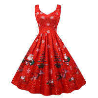 Women vintage spaghetti strap floral print high waist elegant sleeveless a-line party midi dress - details 63