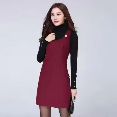 Vestido de lana caliente para mujer, primavera Otoño Invierno 2024, vestido sin mangas con bolsillo, chaleco a cuadros para mujer, vestidos ajustados 5XL - 1