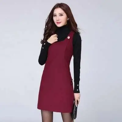 Vestido de lana caliente para mujer, primavera Otoño Invierno 2024, vestido sin mangas con bolsillo, chaleco a cuadros para mujer, vestidos ajustados 5XL - 1