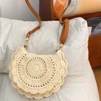 Bolso tejido con hilo de algodón con borde de flores, bolso cruzado de paja Retro ahuecado, bolso tejido de estilo étnico con perlas transpirables para uso diario - details 24