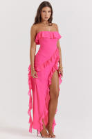 NOVEDAD DE VERANO 2025, vestido sexy con borde con volantes envuelto en el pecho, sin mangas y con hombros descubiertos para mujer - details 5