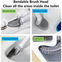 Escobillas Silicona, Cepillo de Baño y Soportes, Escobilla WC Cabeza Plana De Limpieza Profunda,Accesorios BañO Negro - details 3