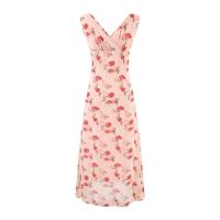 Vestido largo de gasa estampado con volantes, escote en V doble, estilo chaleco, cola de pez y falda paraguas, para vacaciones francesas. - details 2