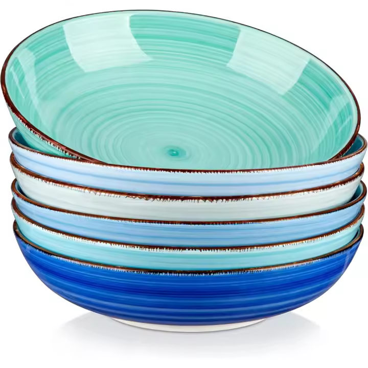 Cuencos para pasta de 38 onzas, ensaladeras de cerámica, juego de 6, cuencos para sopa aptos para microondas y lavavajillas, cuencos para servir, colores Azul - 1