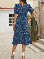 Vestido de mujer, novedad de verano 2025, vestido de longitud media acampanado a la moda con cintura alta y flores redondas para mujer - details 36