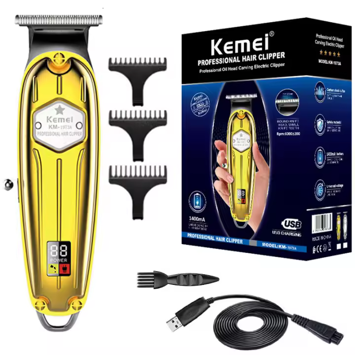 Kemei-cortadora de pelo profesional para hombre, máquina de corte de pelo eléctrica, con carcasa de metal, con cable, 1973A - 1