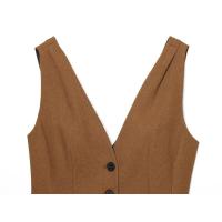 BUNO-Nueva moda para mujer, chaleco ajustado de algodón y lino con una hilera de botones, chaleco con cuello en V, chaleco retro para mujer, top elegante - details 6