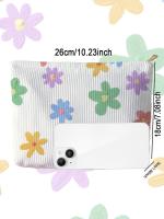 Bolsa De Maquillaje Multifuncional De Corduroy Con Patrón Floral Y Cierre De Cremallera Ligera Y Portátil Para Almacenamiento De Cosméticos - details 1