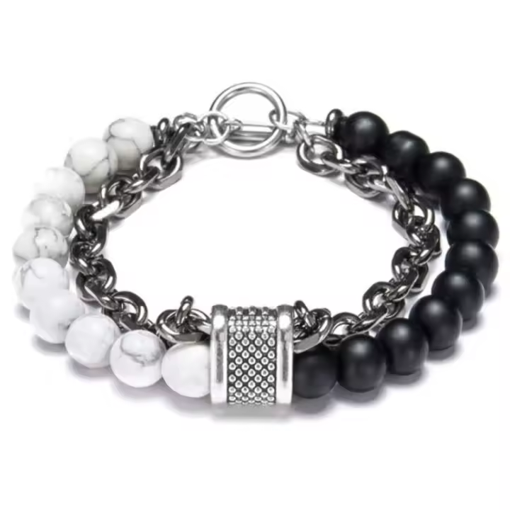1 pieza Punk temperamento Simple cadena de cuentas negras con pulseras de cadena de cuentas de piedra Natural artículos de moda para hombres viajes de vacaciones - 1