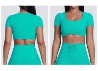 SHINBENE-Top de manga corta con doble forro para mujer, camisetas ajustadas con cuello en V, Camisetas básicas bonitas de verano - details 5