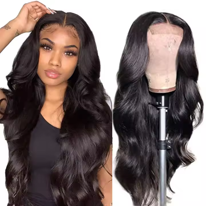 Pelucas frontales de encaje, cabello humano virgen brasileño con nudos blanqueados, sin pegamento, 4x4, 150 de densidad - 1