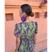 Falda de estampado plisado de moda femenina elegante vestido ajustado de cuello en V de manga corta - details 5