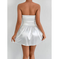 Vestido de tubo de satén ajustado con cintura entallada, estilo socialité, corto, dulce y elegante para la nueva primavera de 2025, con estampado floral de capullos. - details 10