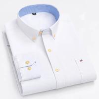 Camisa a cuadros con botones de manga larga 100% algodón para hombre, camisas Oxford a rayas a cuadros con un solo bolsillo en el pecho para trabajo, informales, de ajuste estándar - details 6