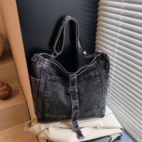 Bolso de hombro de lona vaquera, bolso Vintage con correa y hebilla, estilo callejero, Color sólido, gran capacidad, bolso de mano sencillo para estudiantes - details 14