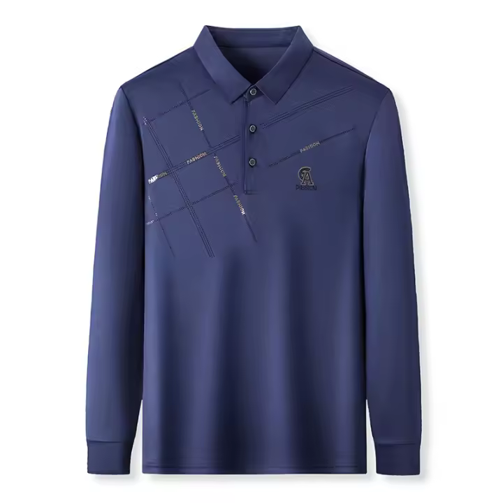 Camiseta de manga larga para hombre, Polo informal con cuello de moda sin hierro, para negocios, otoño, 2025 - 1