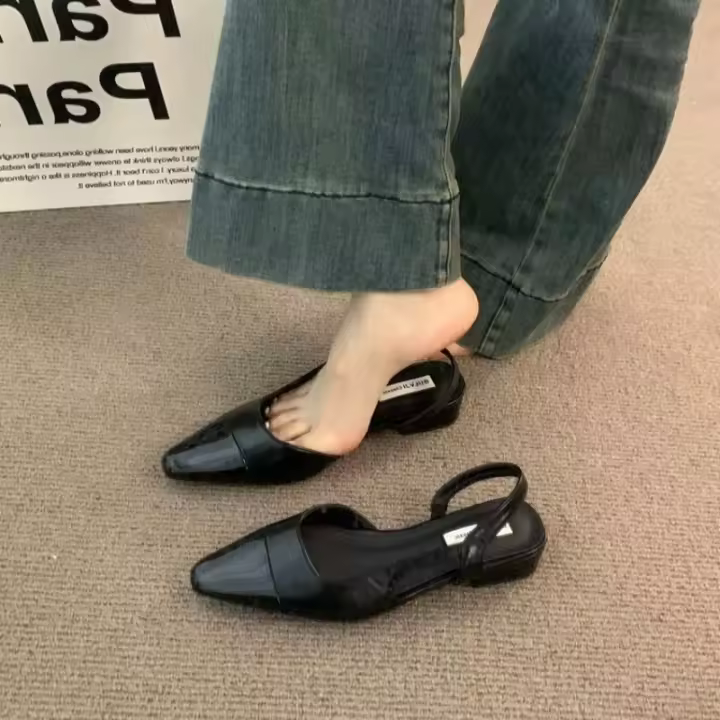 Bolso de tacón bajo sandalias de cabeza de las mujeres francés suave noche desnudo cabeza puntiaguda pequeño estilo fragante señora tacón grueso temperamento vacío zapatos individuales - 1