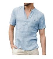Summer new men's short-sleeved T-shirt casual cotton and linen LED T-shirt breathable men's T-shirt S-5XL - details 0