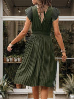 Vestido plisado de verano para mujer, manga corta, color sólido - details 8