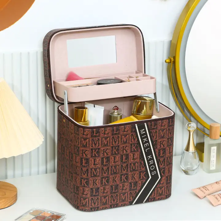 Nuevo Neceser multicapa con letras de cuero de alta calidad, caja de almacenamiento de gran capacidad, estuche rígido portátil para cosméticos de viaje - 1