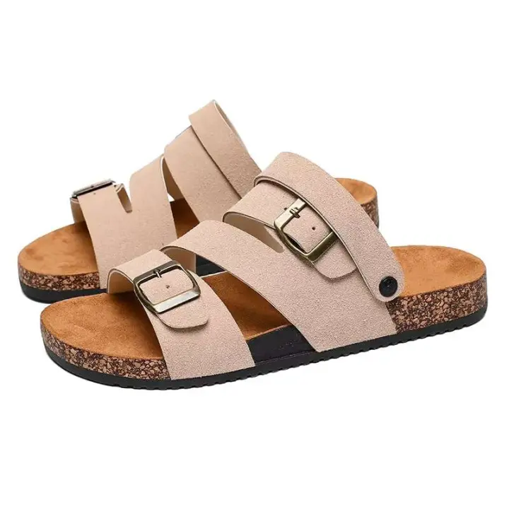 Nuevas zapatillas de corcho universales americanas para hombres y mujeres, talla 46, cómodo diseño de hebilla, sandalias deslizantes de verano, famosas - 1