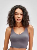 Camiseta sin mangas con estante incorporado, sujetador corto con relleno extraíble, sujetador deportivo tipo palangre para yoga y gimnasio - details 22