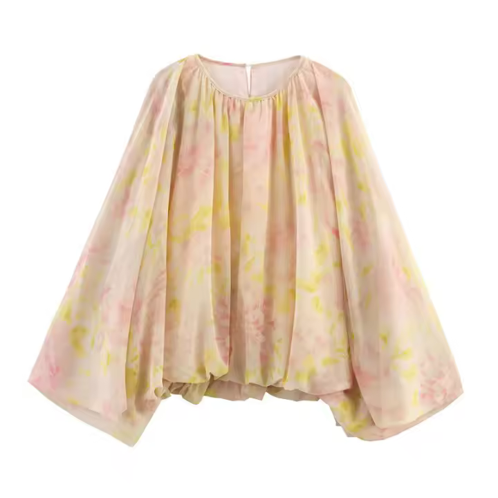 OUWU Novedad de Verano Moda Informal para Mujeres Estampado, Cuello Redondo, Manga Larga - 1