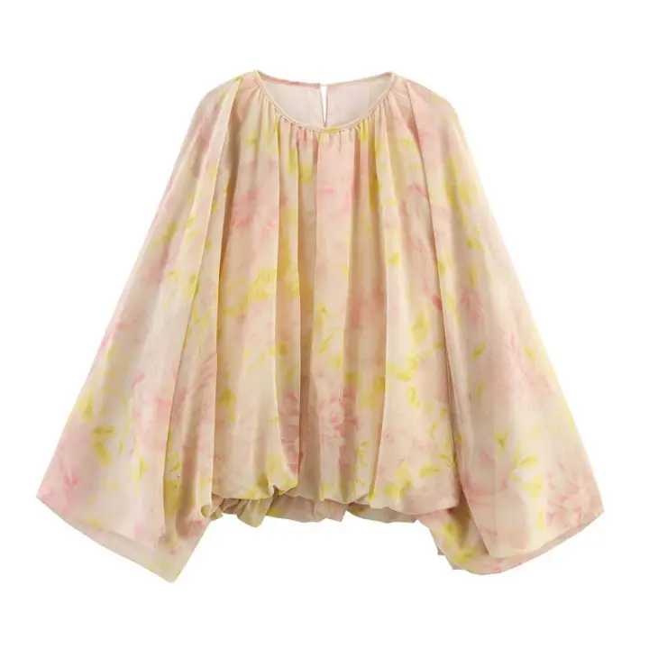 OUWU Novedad de Verano Moda Informal para Mujeres Estampado, Cuello Redondo, Manga Larga - 1