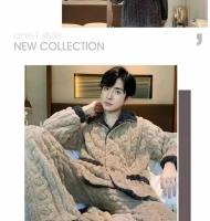 Conjuntos de pijamas informales de alta calidad para hombre, ropa de casa de franela gruesa para otoño e invierno, trajes de dormir de terciopelo Coral cálido a la moda para hombre - details 11