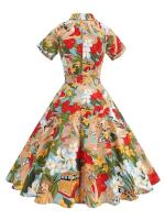 Vestido de Algodón con Estampado de Puntos Vintage Hepburn Cuello de Fleca Corto para Mujeres - details 9