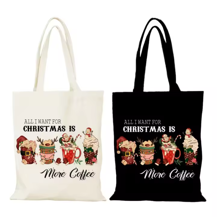 Bolsos De señora, bolso De mano De lona De Feliz Navidad, regalo De Año Nuevo para mujer, bolsos De dibujos animados, bolso De hombro para mujer, bolso De compras ecológico - 1