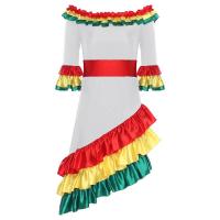 Vestido español flamenco tradicional mujer con volantes, manga larga, dobladillo inclinado, vestido baile Rumba para fiesta Rave - details 4