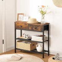 Consola de Estilo Industrial de 75cm con 2 Cajones Tela, Aparador, Sofá, Entrada, Salón, Pasillo, Marrón Vintage y Negro - details 1